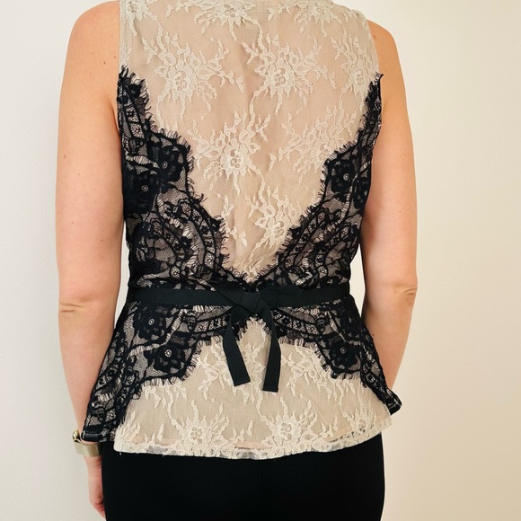 Ann Taylor LOFT Blouse Nude Eyelash Lace Ribbon Tie Peplum Tank Top - Picture 4 of 9